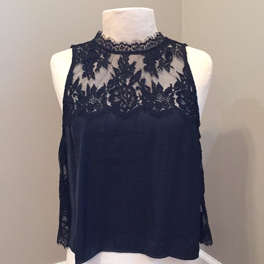 Free People Black Lace and Silk Top